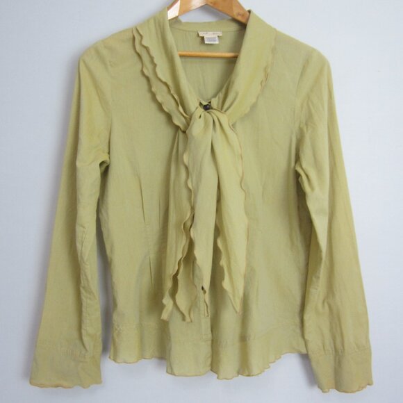 neesh by dar Womens Large Mustard Gold LS Cotton Blouse Shirt Ruffle Front L - Picture 1 of 12